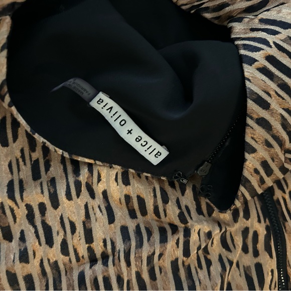 Alice & Olivia - Brown Abstract Leopard Print "Dana" Puff Sleeve Mini Dress - Picture 5 of 5